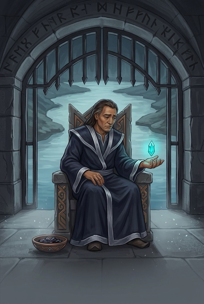 Erlik on his throne, before the chains